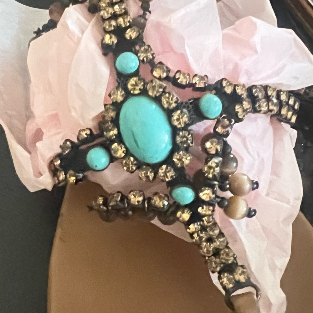 Steve Madden Black and Turquoise Embellished Sandals *adorable*